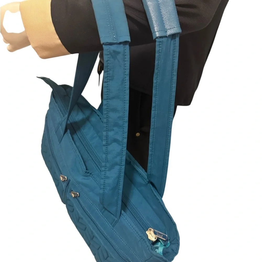 LUG teal / blue Streetcar Short Travel Diaper Purse Tote, Quilted Baby Bag_10